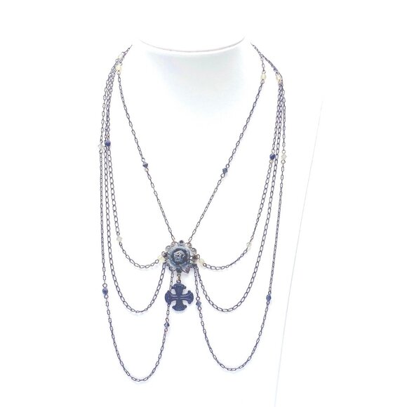 90s Erickson Beamon 4-Strand Crystal Necklace — Rose Pendant w/Cross Detail —EUC - Picture 1 of 7